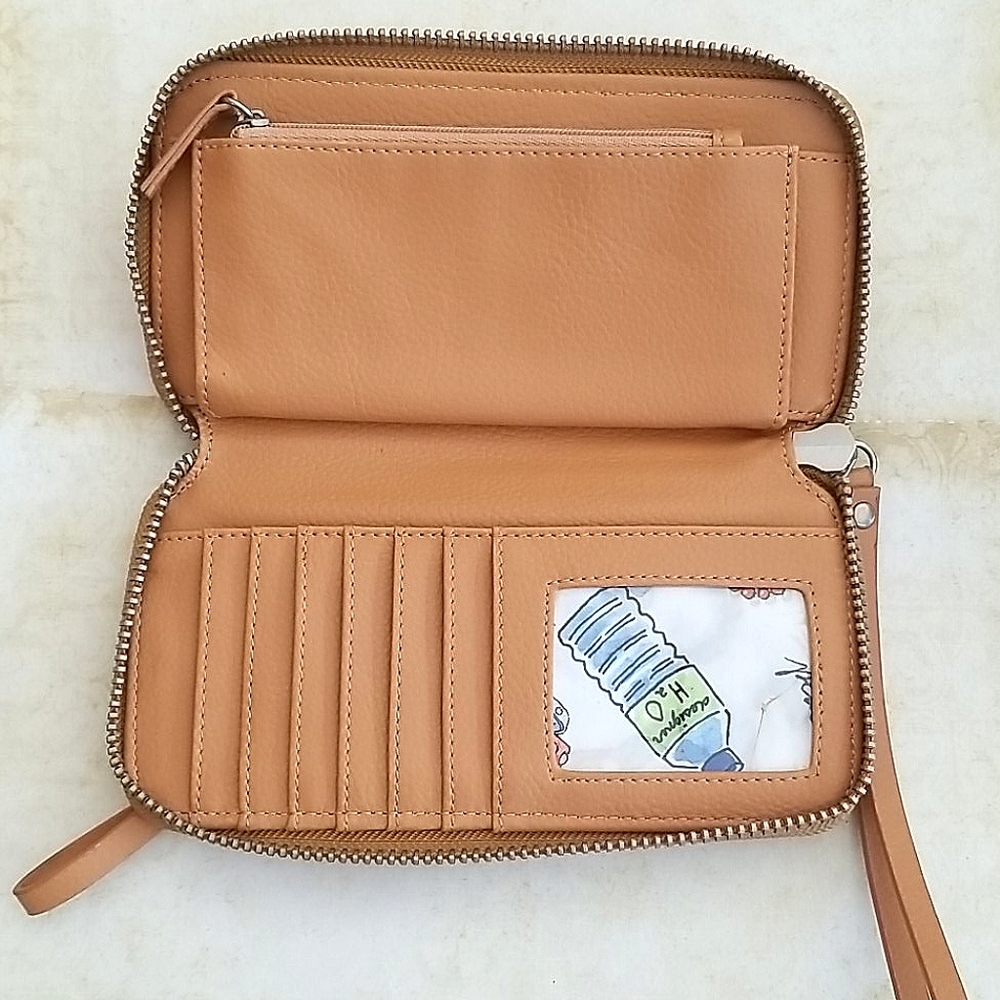 NWT Zip Top Clutch Tan Bag Wallet Purse - Picture 9 of 15